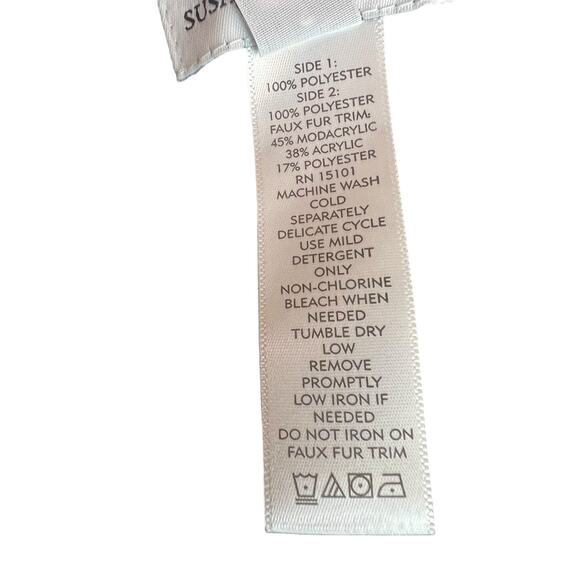 Susan Graver Black Reversible Coat Jacket Faux Fur Satin Hood S Small - Picture 12 of 13